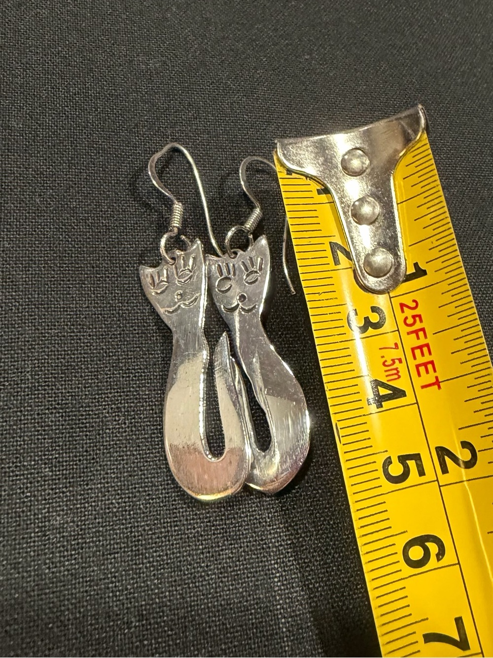 Sterling Silver Cat Drop Earrings - Playful Silver Women's Jewelry - Picture 7 of 11